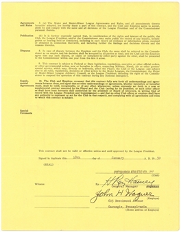 1950 Honus Wagner Signed National League Contract (JSA)